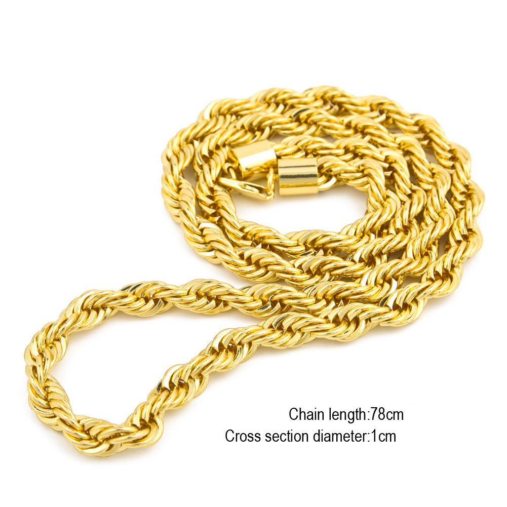 Men's Hip Hop Gold Plated Necklace Premium Sense 1cm Thick Twist Necklace Twist Rope Chain