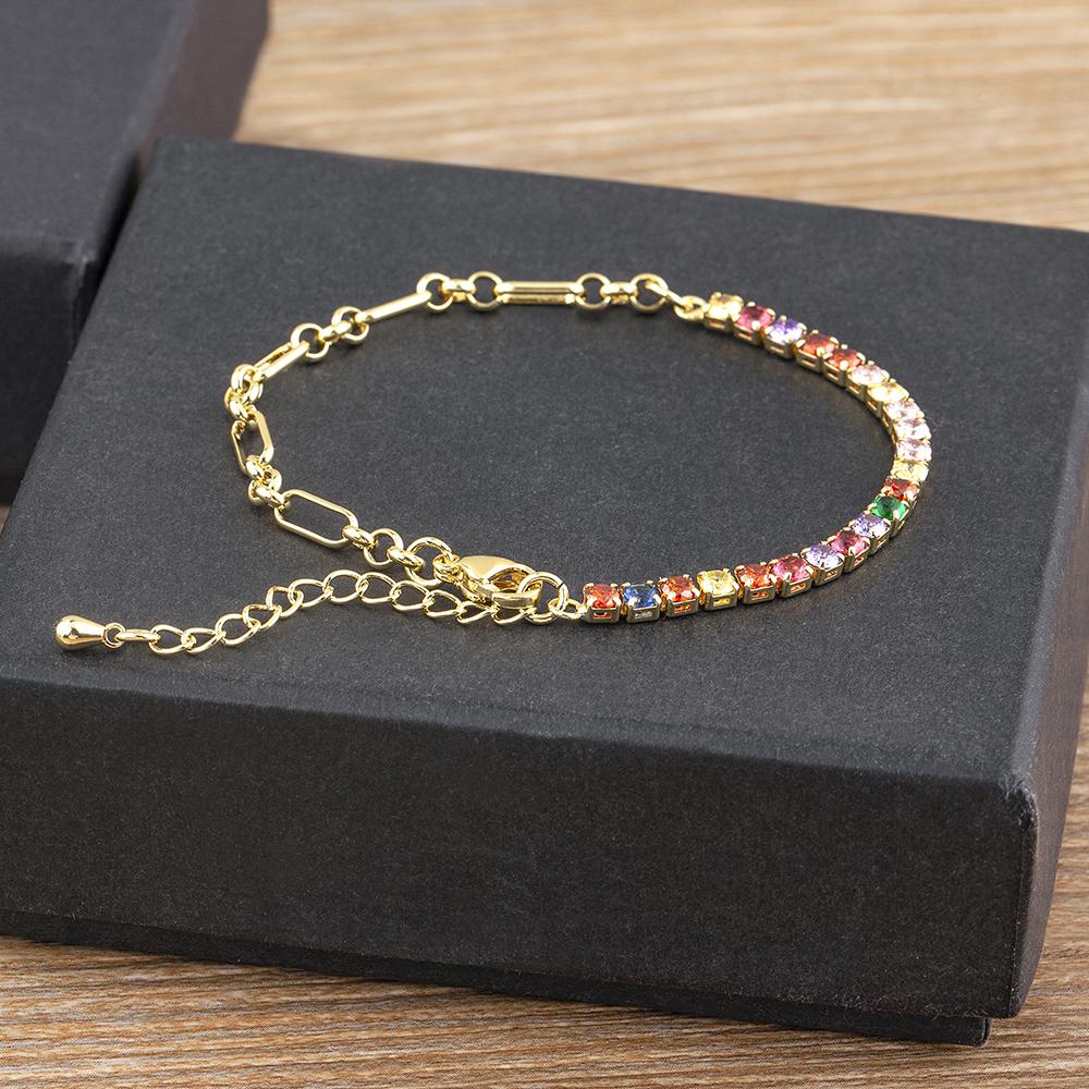 Nidin Classic 5 Colors Bracelets Fashion Paperclip Link Chain Light Luxury Zircon Charm Bangle Women Jewelry Party Fine Gift