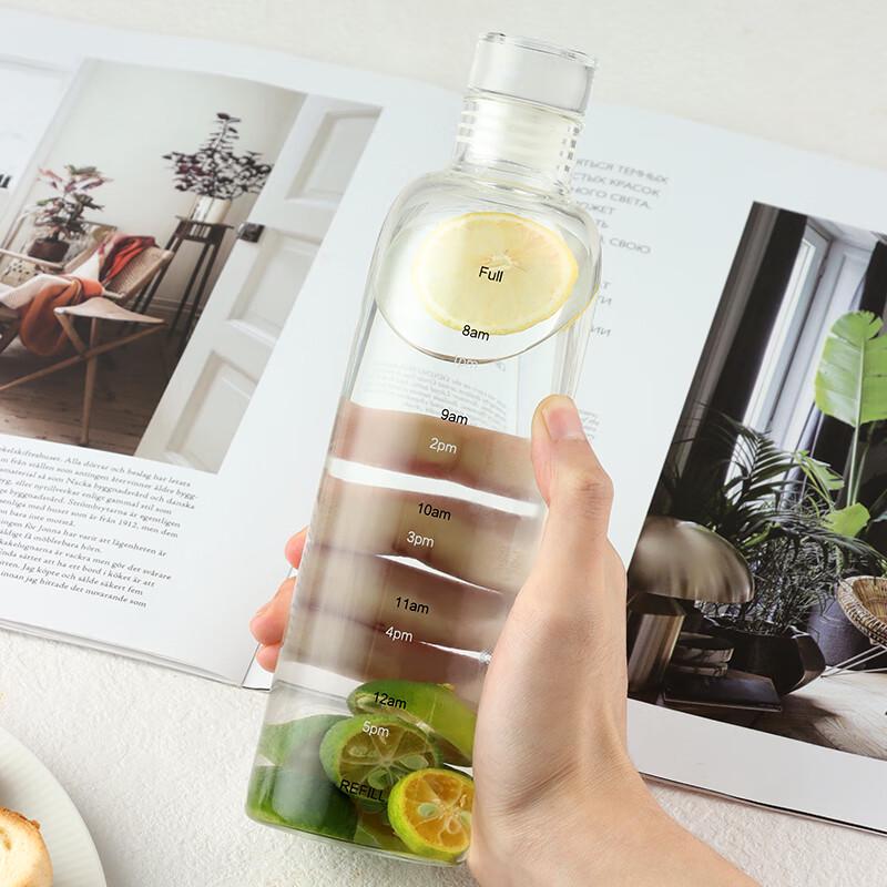 Baijie Borosilicate Glass Time Marker Water Bottle