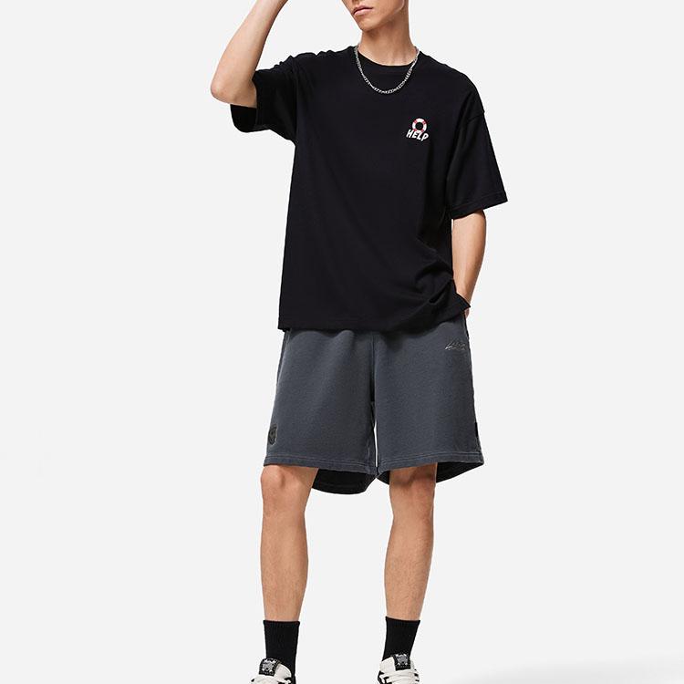 Li-Ning Pool Party Series Cartoon Print Round Neck Loose Short Sleeve T-Shirt Unisex Tops Black ATST807-4