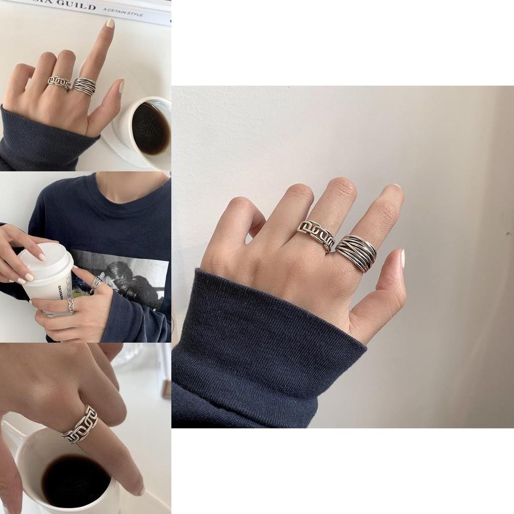 Eleganter geometrischer offener verstellbarer Ring im koreanischen Stil aus 925er Sterlingsilber für Damen