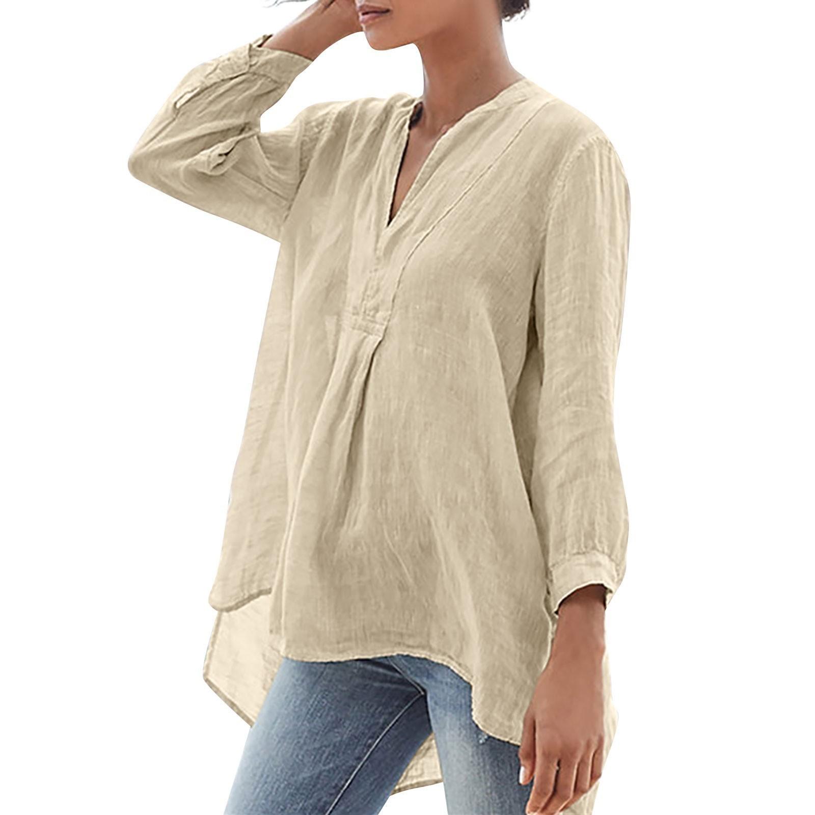 

Women s Oversized Shirt Loose Casual 3/4 Sleeve V-neck Color T-shirt Top XL хакі