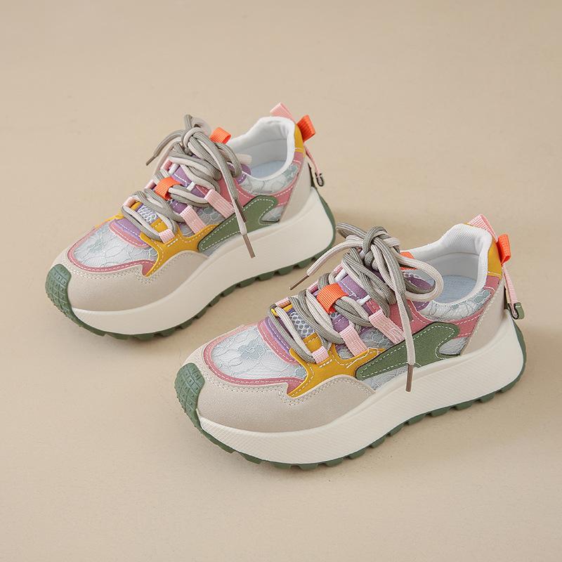 Trend versatile thick-soled heightening women's shoes 2025 summer new color matching student breathable mesh single shoes sports and leisure