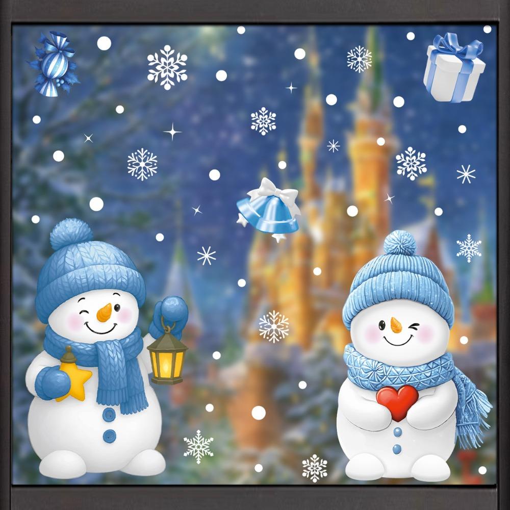 Christmas Static Cling Window Stickers Santa Snowman Reindeer Snowflake Designs for Windows Store Displays Holiday Party Decor