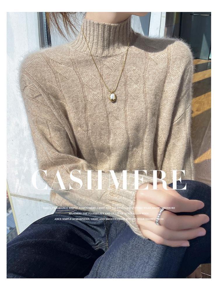 Women's Cashmere Half-High Neck Sweater - Thickened, Loose, Slimming Autumn/Winter Knit Pullover.