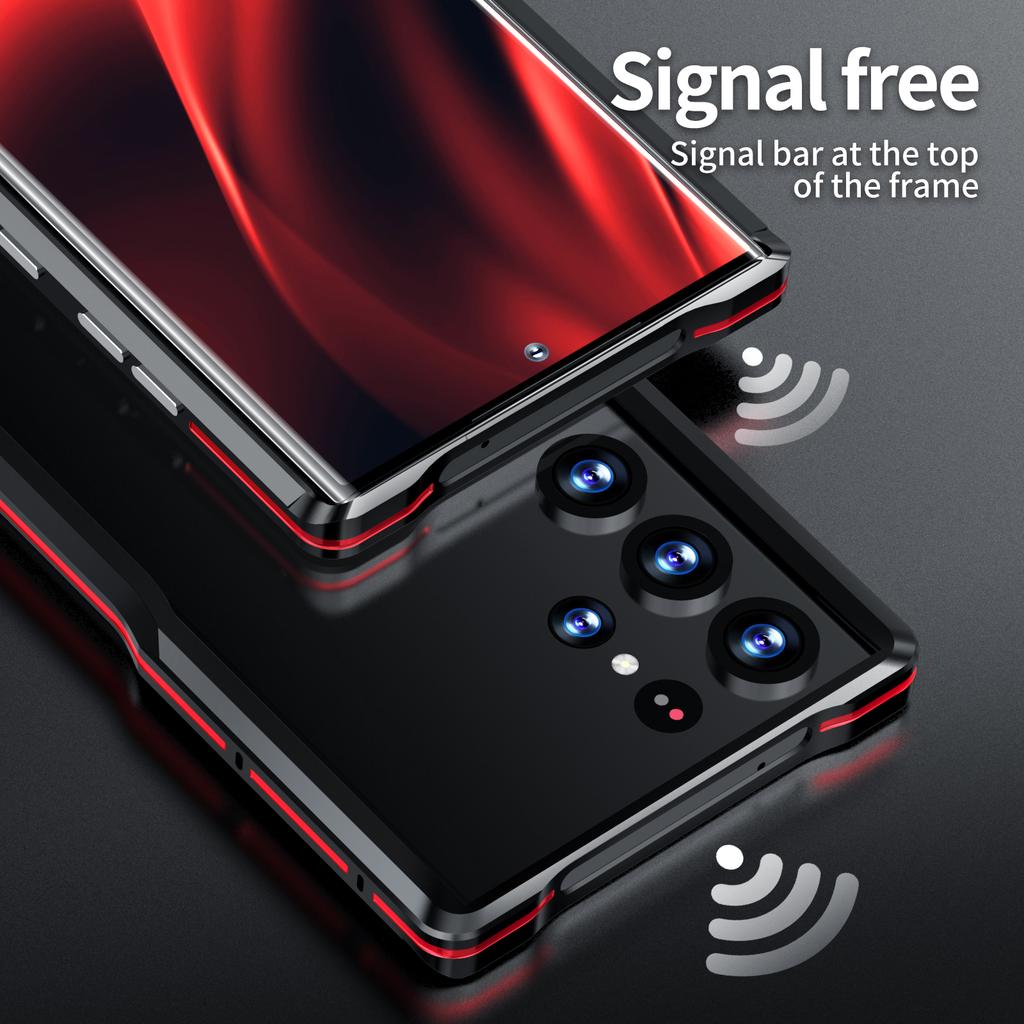 LUPHIE for Samsung Galaxy S23 Ultra Metal Frame Phone Back Cover Protective Cell Phone Case