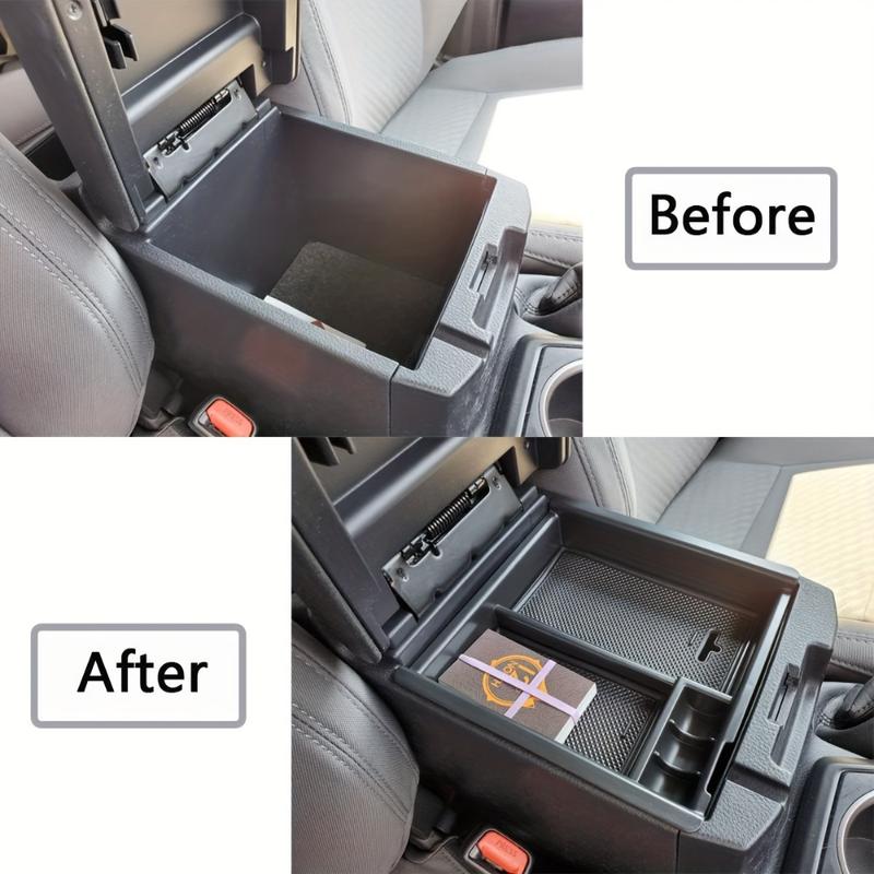 For Toyota Tacoma 2016- Center Console Armrest Organizer Tray Durable ABS Black Storage Box With Divider Car Accessories