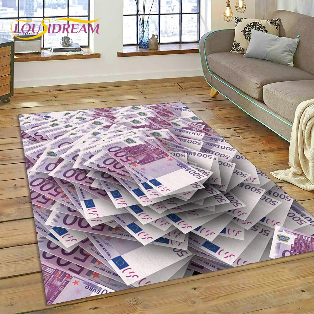 

3D Rich Dollar Euro Pound Money Мультяшний килимок для спальні, вітальні, домашнього дивана, дитячий великий декоративний килимок 60cm x 90cm