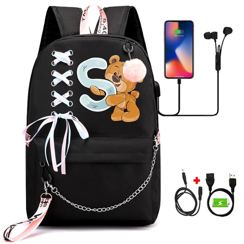 Batoh Little Bear s 26 anglickými písmeny pro děti Zpátky do školy pro chlapce Dívka Kreslená taška na knihy Kawaii Studentská školní taška