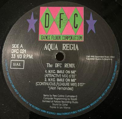 12inch Record AQUA REGIA  N.Y.C. Smile On Me The DFC Remix DFC021 DFC 1990 Italy Dance  Electronica Used