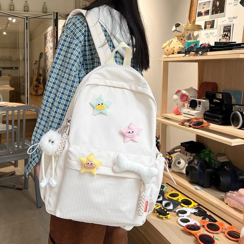 Solid Color Women's Backpack Large Capacity Student School Bag