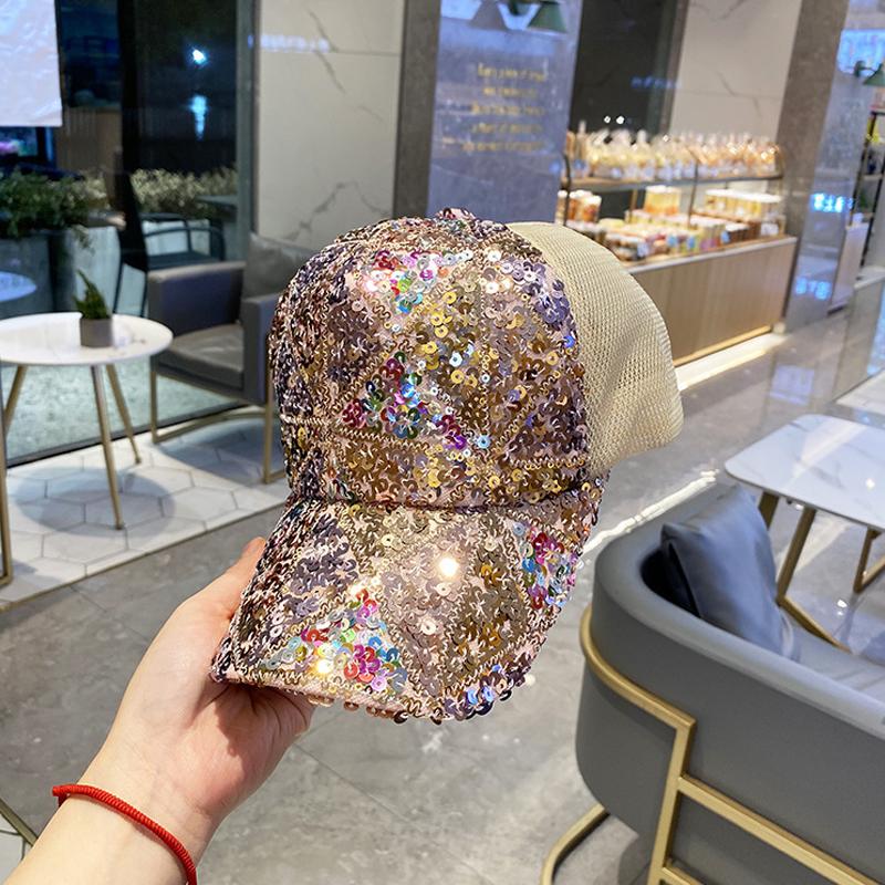 

Цветная бейсболка с пайетками, летняя дышащая сетчатая бейсболка, молодежная дорожная, для шопинга, от солнца Adjustable
