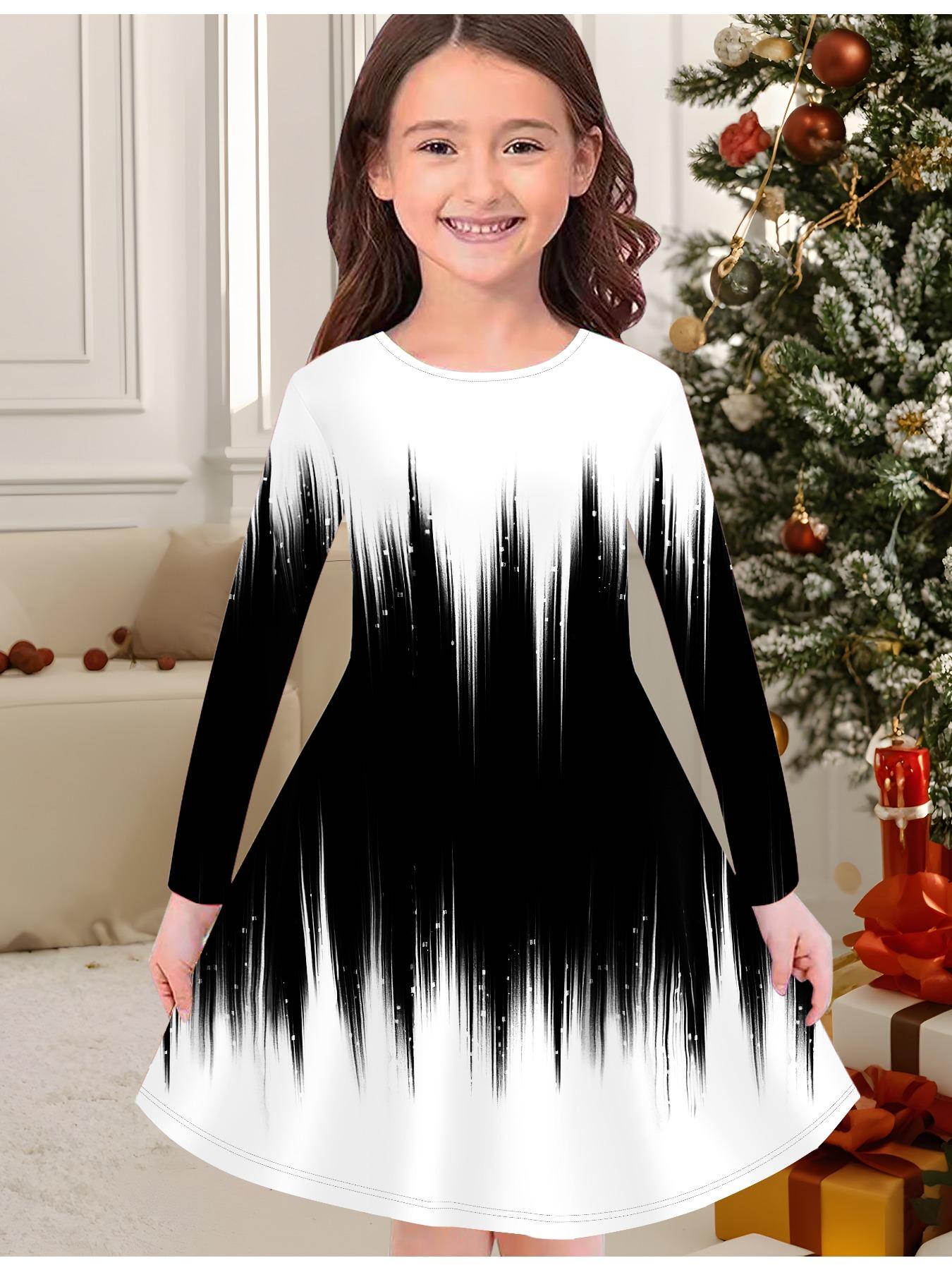 

Модное осенне-зимнее платье для девочек, 3D принт с абстрактным узором, круглая горловина, длинное детское платье-футболка, повседневное, универсальное, рождественская одежда 150 белый