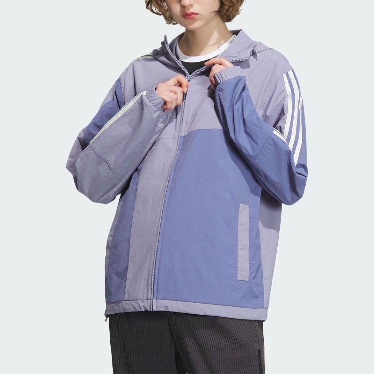 Adidas Originals Classic 3-Stripes Color Block Zip Jacket Unisex Casual Loose Fit Grey Purple IU4820