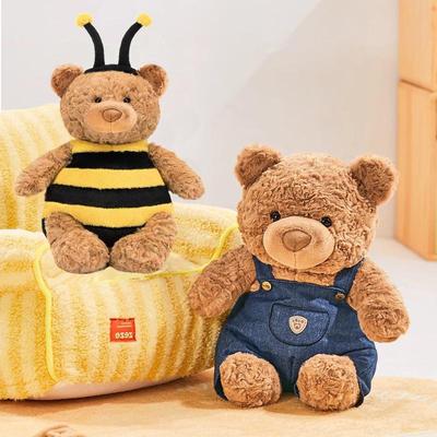 New Bumblebee Style Teddy Bear Denim Jumpsuit Plush Toy