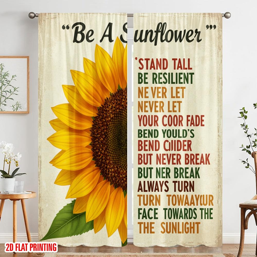 2 Stück 2D Flachdruck Party Vorhänge Sonnenblume inspirierendes Zitat floral 100% Polyester Ohne Strom Feiertagsdekorationen