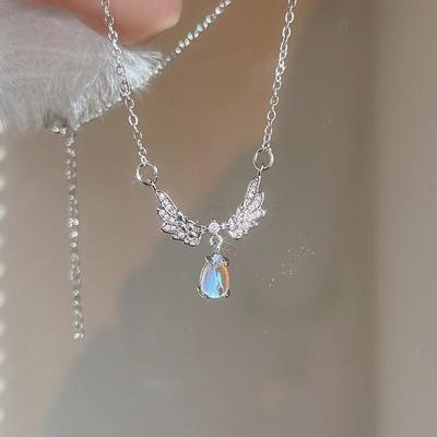 Moonstone Angel Wings Necklace - Stylish Clavicle Jewelry for Women