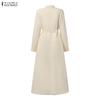 ZANZEA Women Casual Stand Collar Loose Long Sleeve Shirt Dress