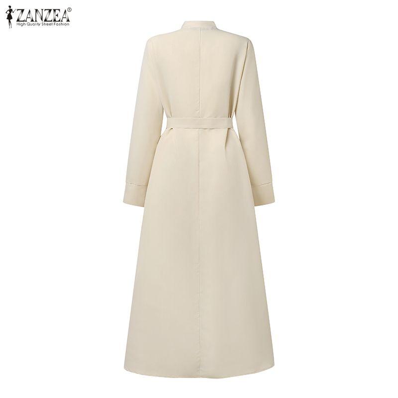 ZANZEA Women Casual Stand Collar Loose Long Sleeve Shirt Dress