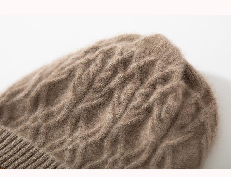 Women's 100% Pure Cashmere Knit Hat - Warm, Ear-Covering, Versatile Brim for Autumn/Winter