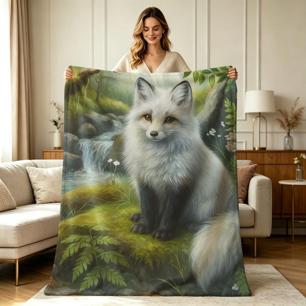Soft Flannel Blanket with Forest Fox Stream Nature Print All Season Warm Throw Blanket for Couch Sofa Bedroom Living Room Office Camping Home Decorati