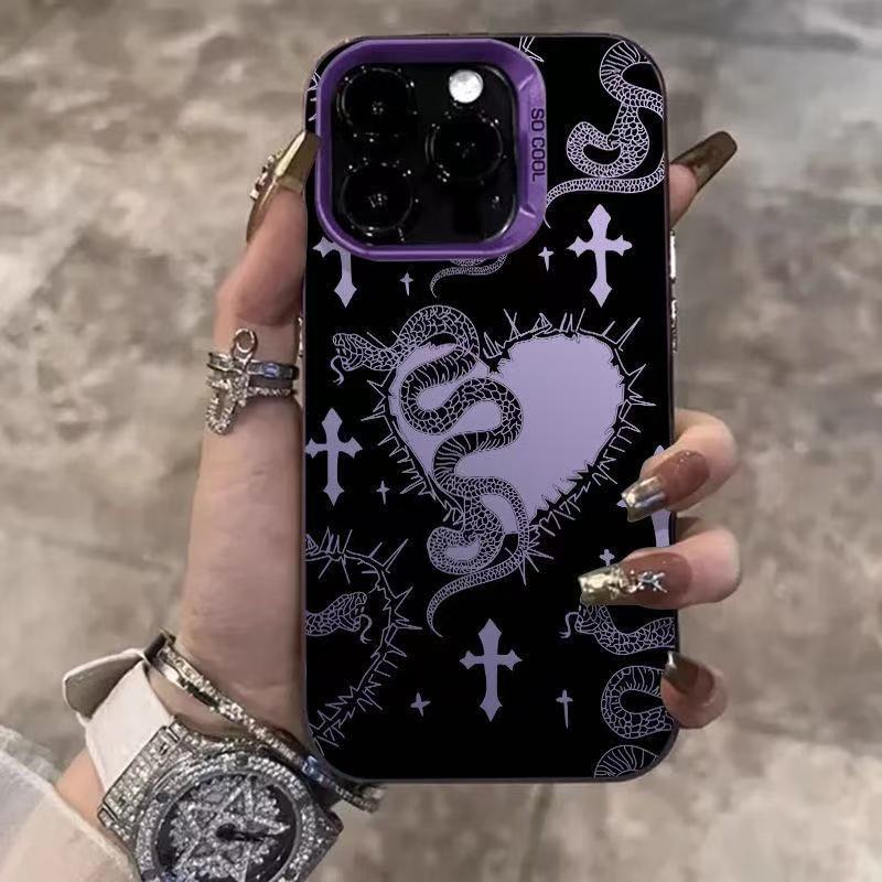Gothic Snake & Heart Phone Case for iPhone 17 16 15 14 Plus 13 12 11 Pro Max Dark Aesthetic TPU Fashion Protective Cover