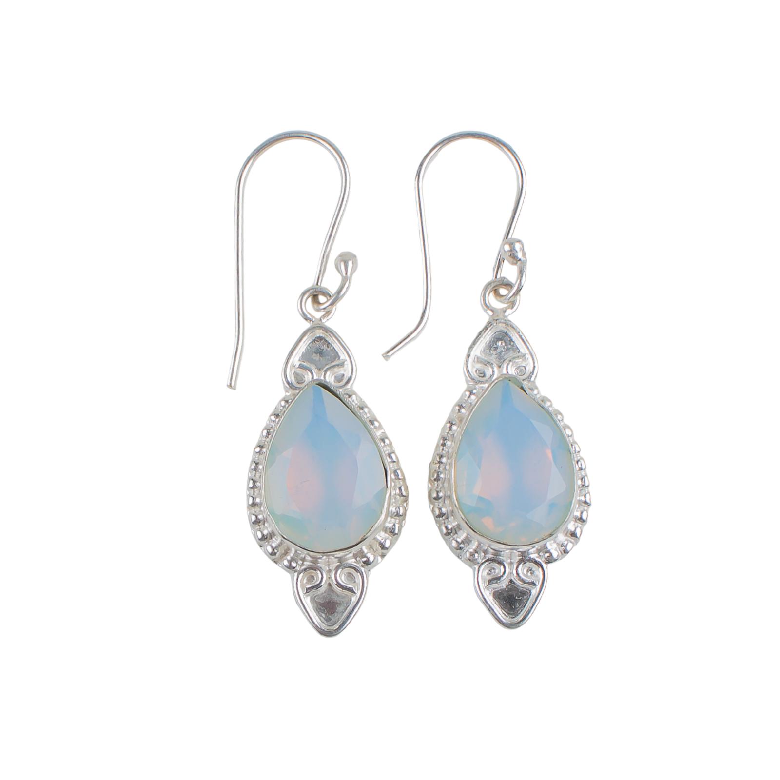 

Milky Opal Gemstone 925 Sterling Silver Jewelry Handmade Dangle Earrings 1.80 EE-42-14