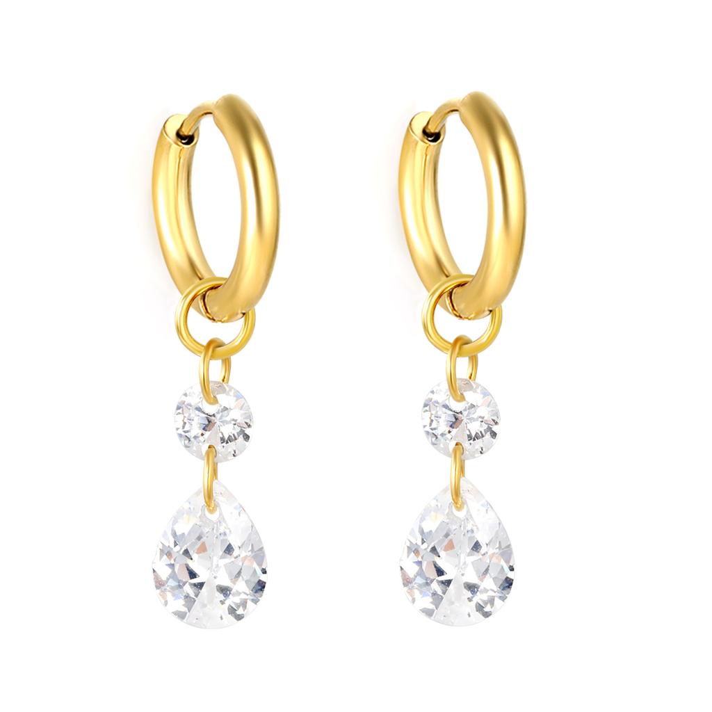 Fashion Light Luxury Water Drop Zircon Earrings Niche High Sense Geometric Round Horse Eye Zircon Earrings Stainless Steel Ear Buckles