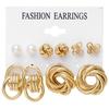Hot-selling Retro Exaggerated Women's Peach Heart Stud Earrings Twist Twisted Pearl Earrings 11-piece Set of Earrings