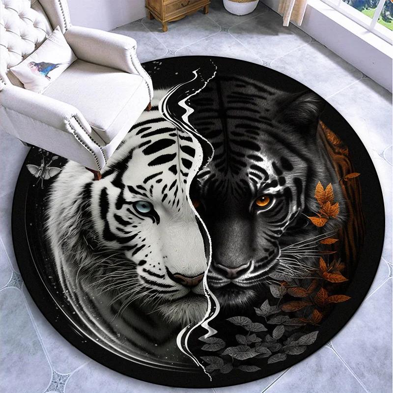 Large Round Carpet Rug Living Room Bedroom Decoration Anti Slip Tree of Life Mat Dragon Lion Tiger Yin Yang Tai Chi Carpet Rugs