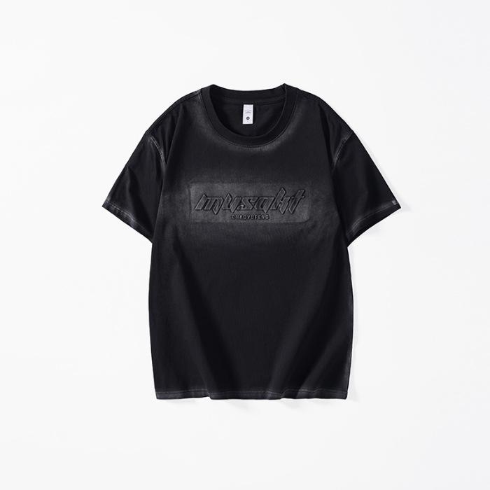 Heavy Wash Short-sleeved T-shirt for Men's Summer New Large-size Loose Embossed T-shirt Short Shirt