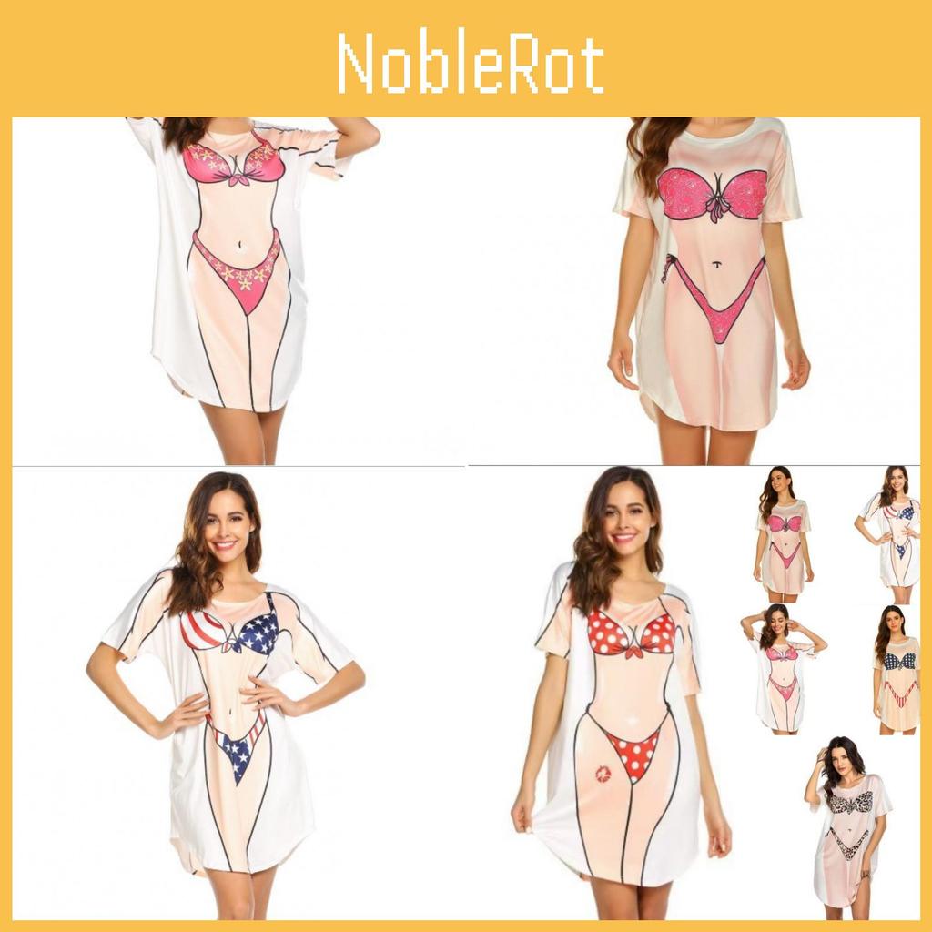 T-shirt Grafica con Fantasia Bikini per Donna Estate Spiaggia Casual Vestibilità Larga Top