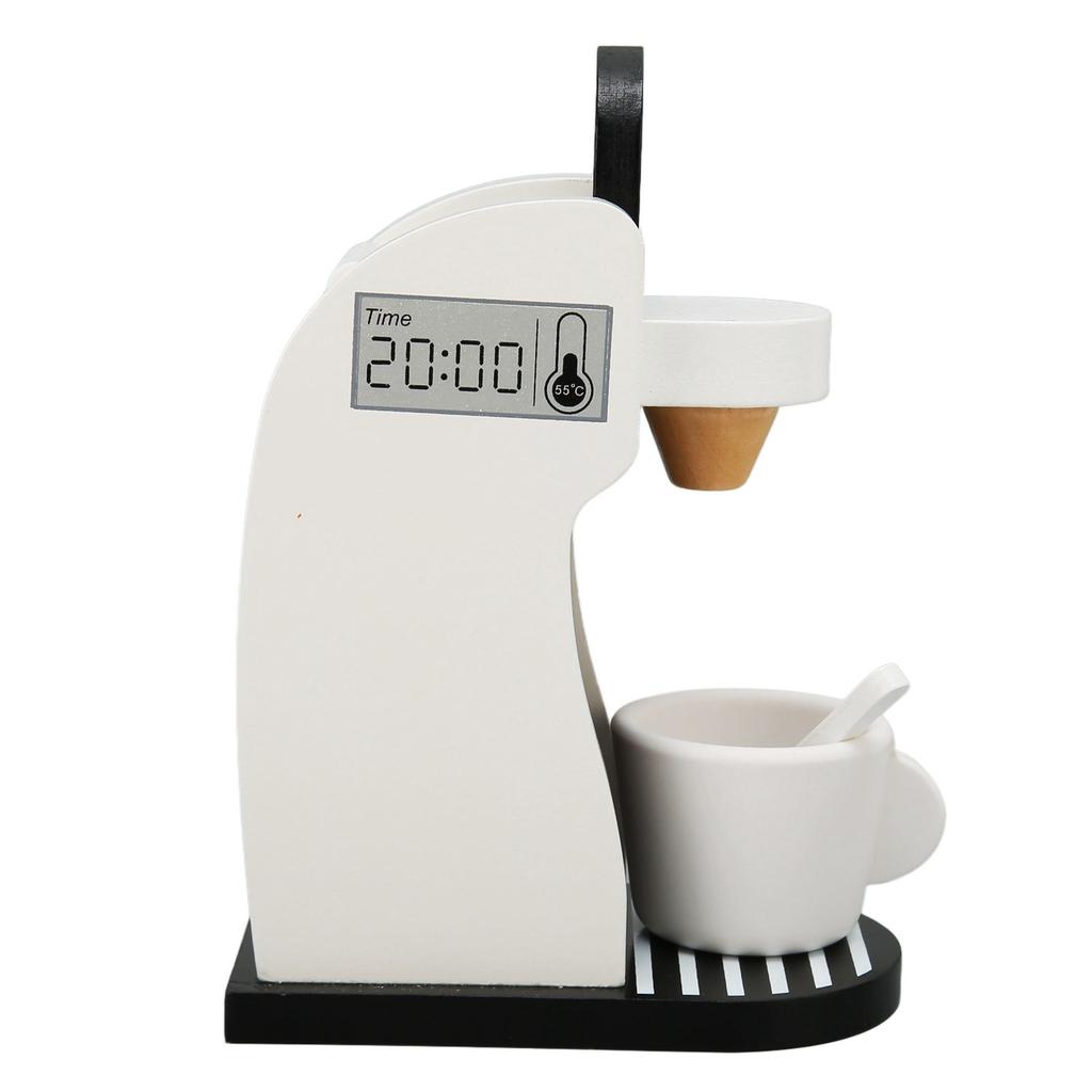 Kids Coffee Maker Playset Black White Rounded Edges Educational Wood Vivid Toddler Kitchen Playset f