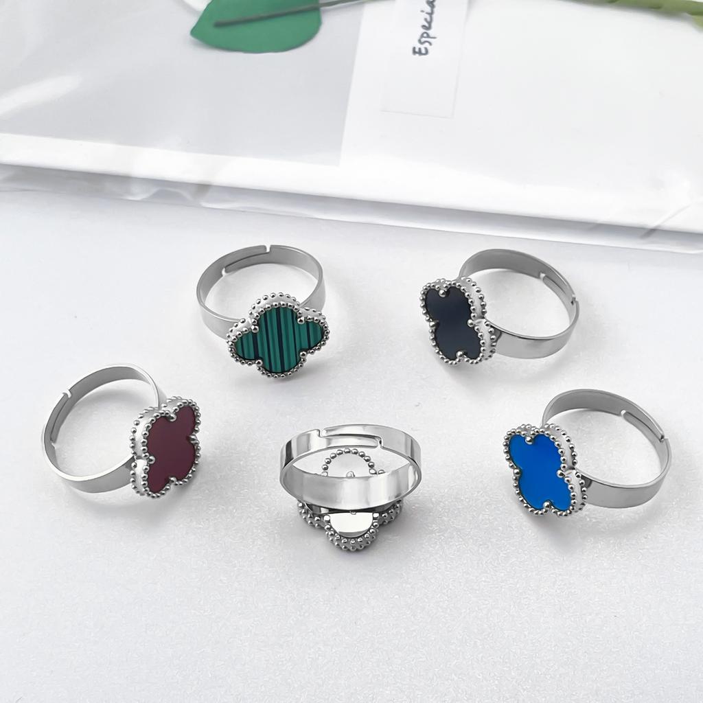 New 15mm Large Fashion Clover Ring Adjustable Opening Ring Simple Personalized Ring