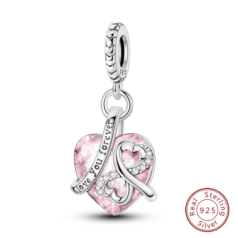 Real Copper Pink Series Heart Charms Beads Fit Qikaola Original Bracelets Diy Mother'S Day Jewelry Gift For Mom