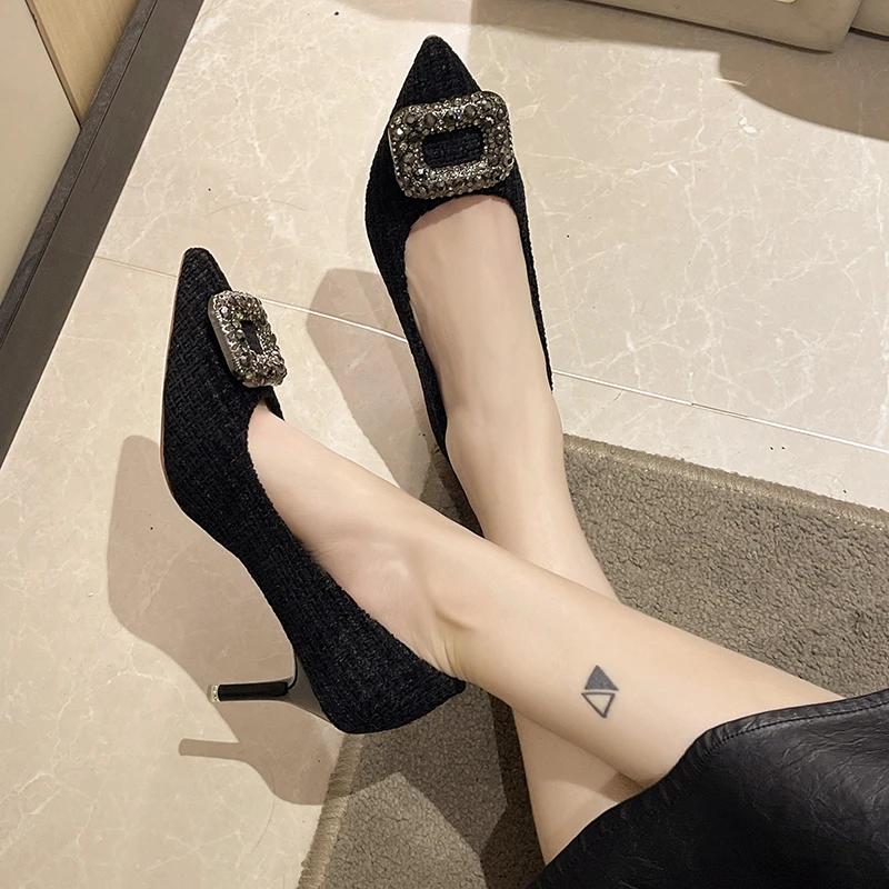 Spring/Summer New Pointed Shallow Mouth Cloth Top Single Shoes Thin High Heels Banquet Dress Versatile Women's Shoes