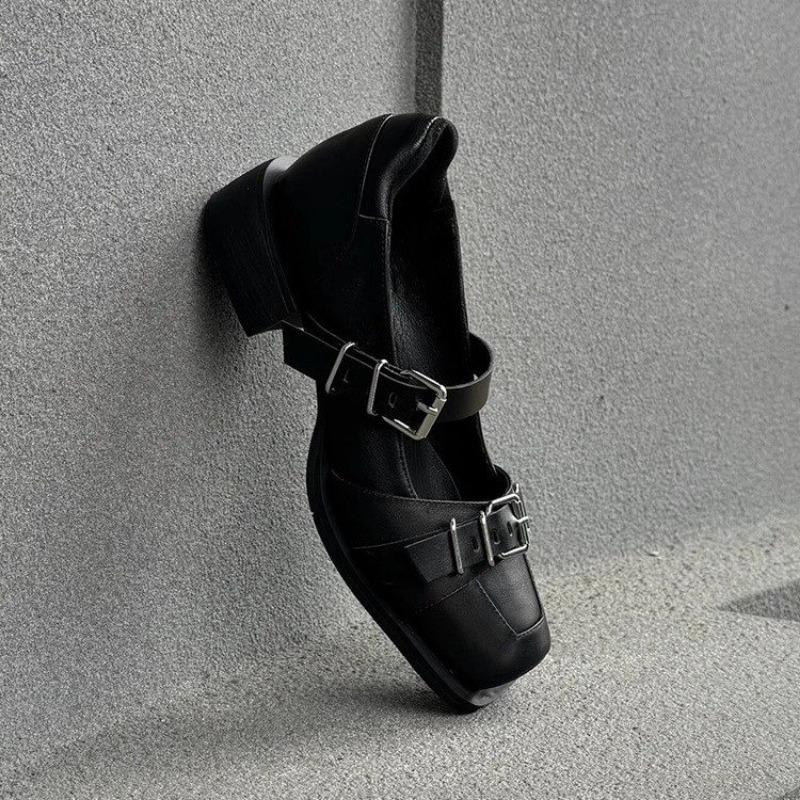 Fashion Niche Square Head Shallow Mouth Single Shoes Female Summer 2024 New Thick Heel Small Leather Shoes Platform Sandals
