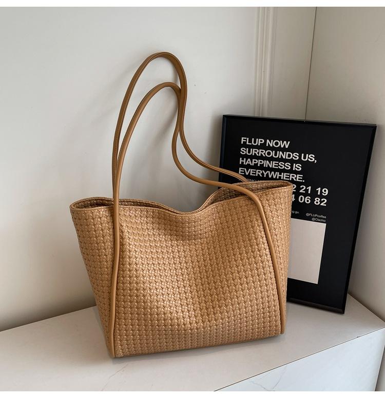 New Woven Large-capacity Underarm Tote Bag Women's 2025 Simple Solid Color Foreign Style Korean Version Lazy Style Shoulder Bag