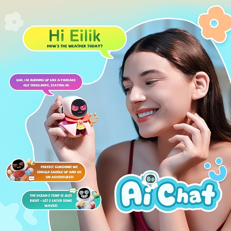 ENERGIZE LAB Eiliko Aquamarine - A Small AI Charm Robot That Matches Your Everyday Outfits, a Fun Electronic Pendant Toy, Perfect for Couples and Best