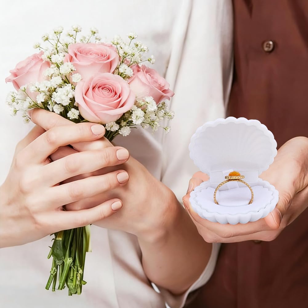 Velvet Shell Jewelry Box White Shells Shaped Earring Ring Storage Case Showcase Display Organizers Decorative Holder Small Gifts Boxes