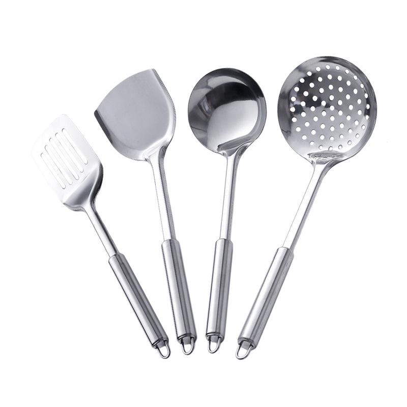 Stainless Steel Kitchen Set: Includes Heat-Resistant Spatula, Slotted Spoon, Soup Ladle for Home and Outdoor Use