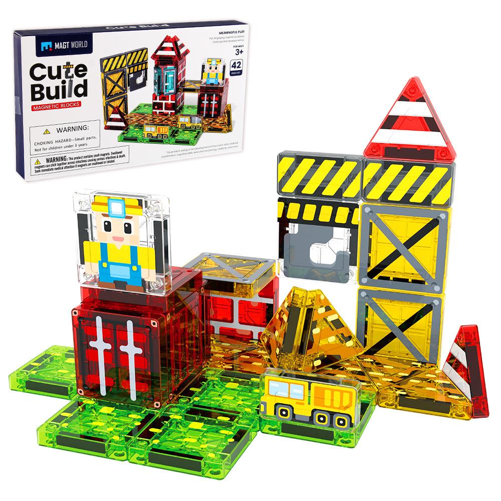 Magnetic Tiles Building Blocks for Kids STEM Educational Construction Toy Engineering Magnet Puzzle Set Ages 3-8 42pcs