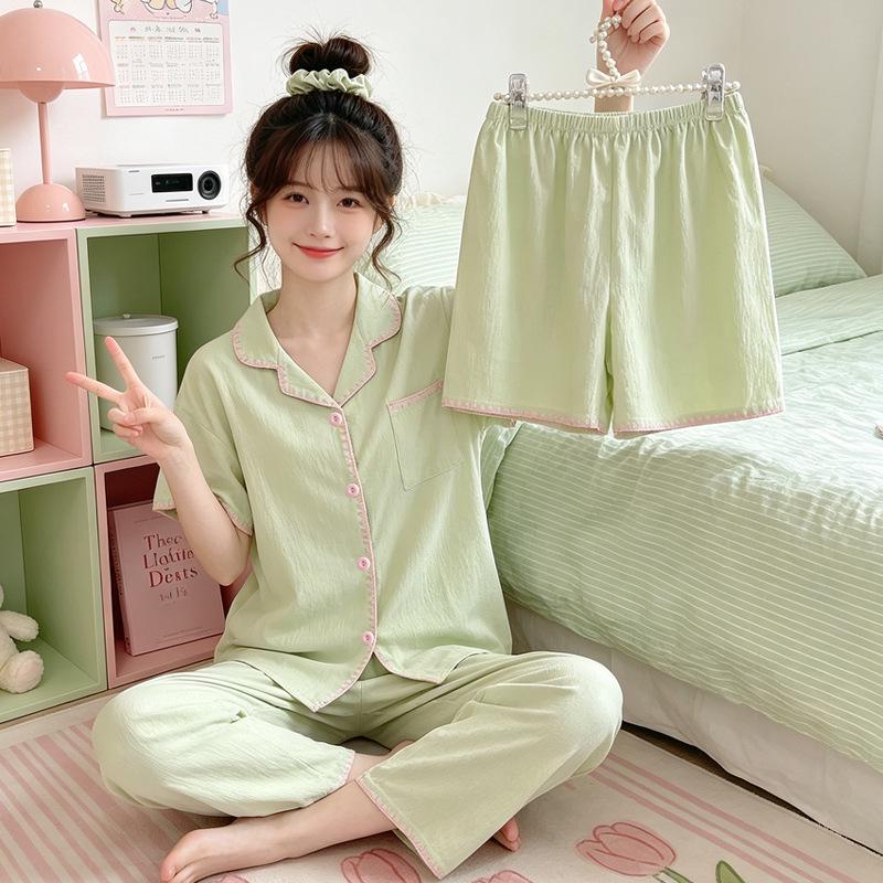 Leopard Print Love Heart Short Sleeve Pajama Set: Women's Summer Cloud Cotton Three-Piece Loungewear