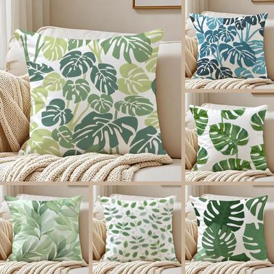 Minimal Botanical Art Modern Style Leaf Cushion Cover Pillowcase Antidustmite Invisible Zipper Short Plush Sofa Cushion