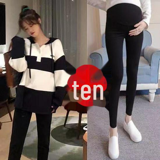 Stylish Cotton Maternity Suit: Belly-Concealing Hooded Pullover with Contrasting Colors