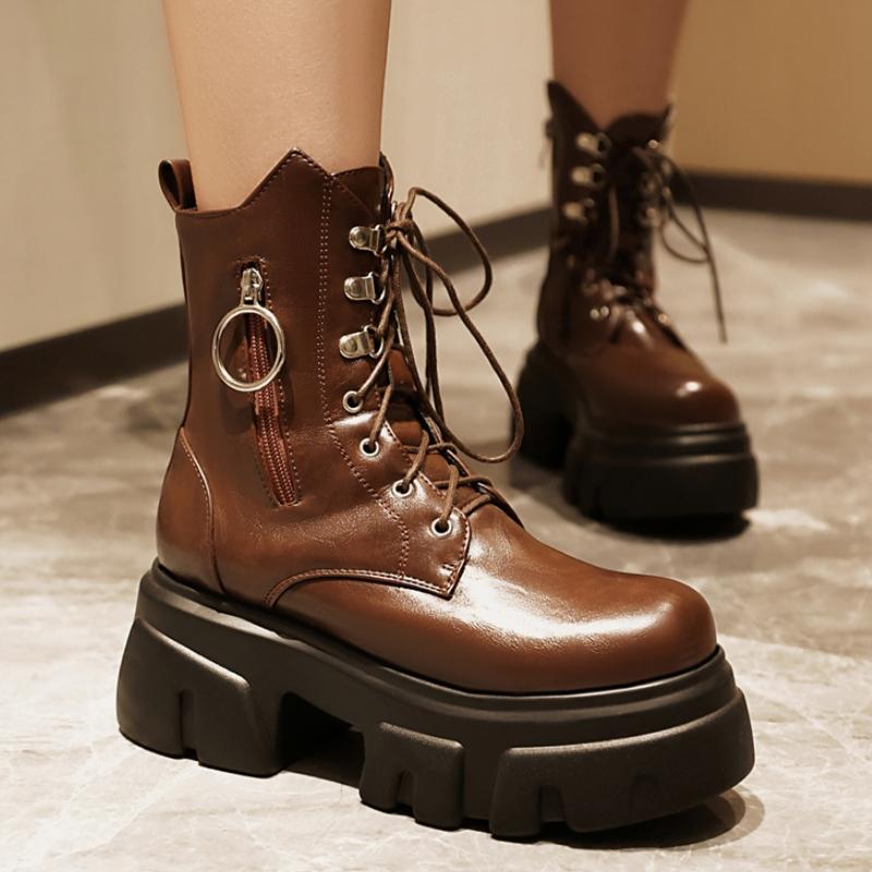 Fashion Platform Ankle Boots for Women New 2024 Winter Black Gold Silver Motorcycle Boots Punk Heel Zipper Party Shoes Lady Large Size