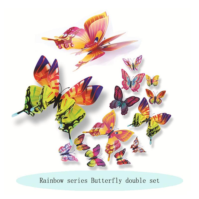 3D Double Layer Butterfly Wall Stickers For Wedding Decor Butterflies Fridge Magnet Decals Home Room Decoration Gift