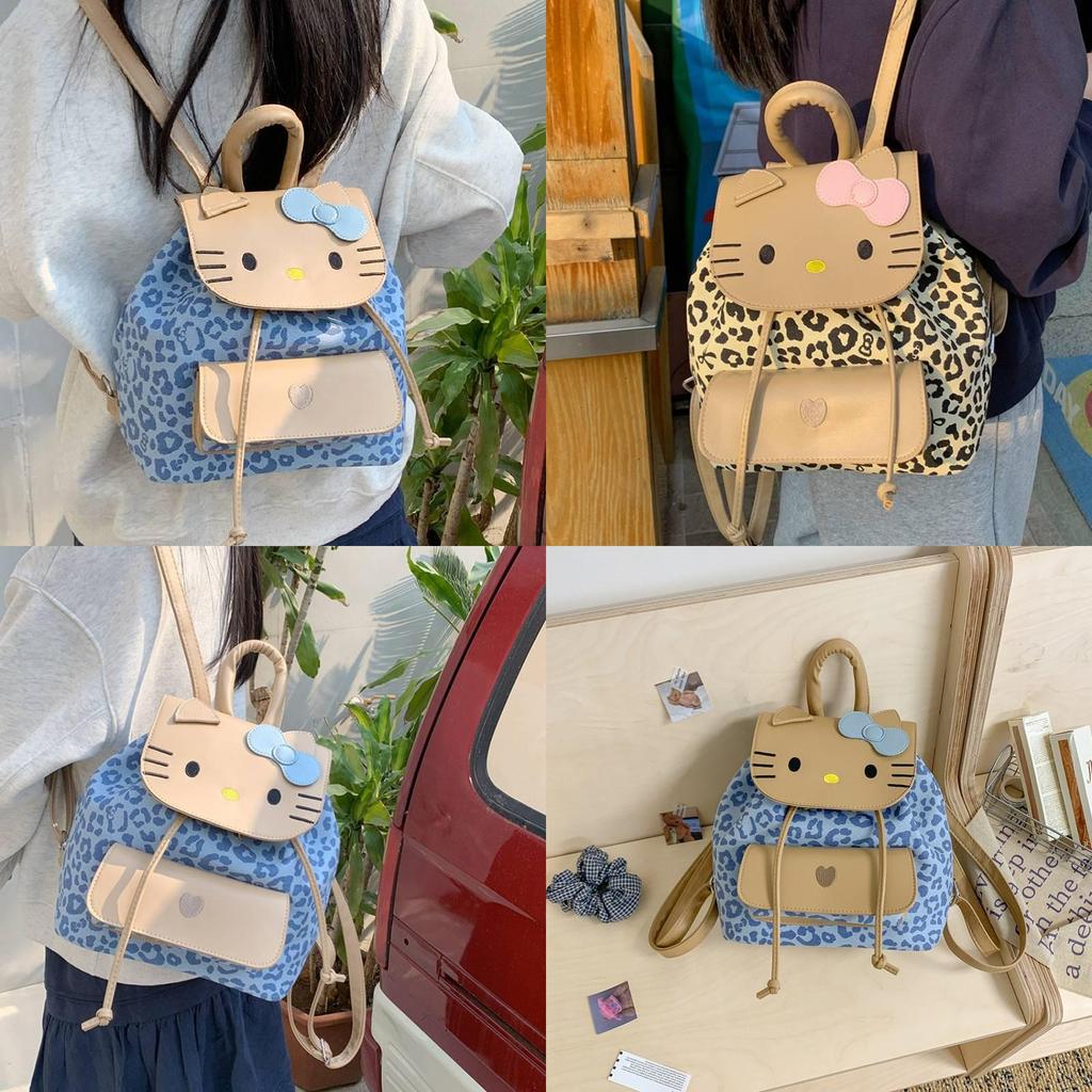 Hello Kitty Cartoon Girl Mini Backpack With Canvas Material And Butterfly Bow For Daily Casual Use