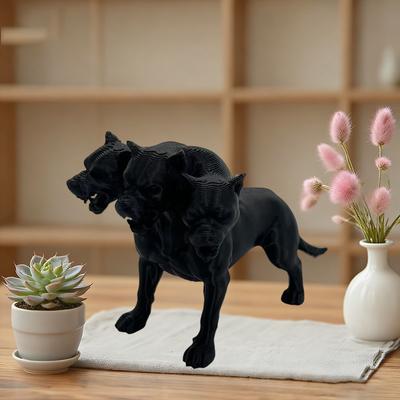 Statue de Chien à Trois Têtes Gothique Ornements de Bureau Design Noir Effrayant Bureau Décoration de Maison
