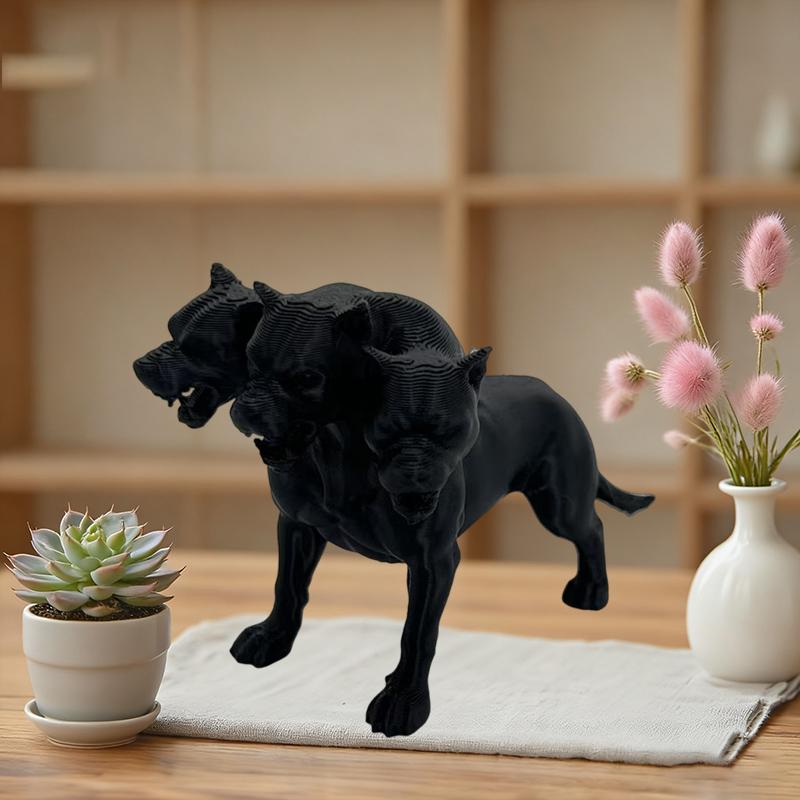 Gothic Three-Headed Dog Statue Desktop Ornaments Scary Black Design Desk Home Decoration